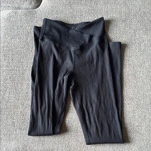 Black Striped Crossover Leggings